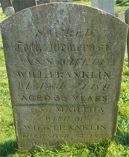 Photo of the grave of ANN FRANKLIN (née CARR)