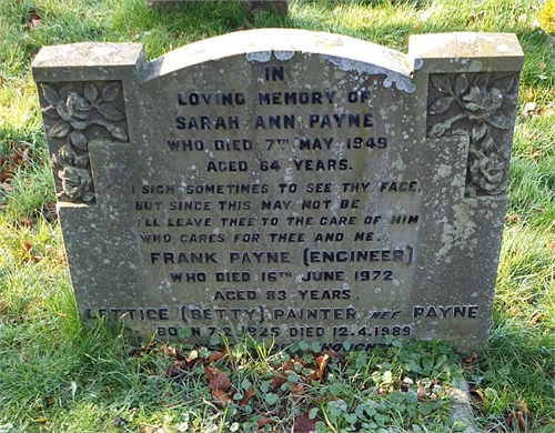 Photo of the grave of SARAH ANN PAYNE (née GAYTON)